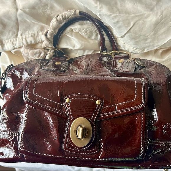 Coach Glossy Patent Leather Satchel in Deep Burgundy